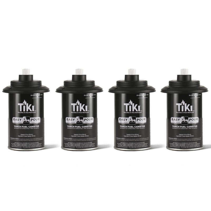 TiKi طقم عبوات بديلة لمشاعل تيكي عدد 4 - عبوات وقود معدنية قابلة لإعادة التعبئة مع نظام صب سهل، 12 أونصة - ملحقات إضاءة خارجية مقاومة للعوامل الجوية للباحات والحدائق والأرصفة - Image 1